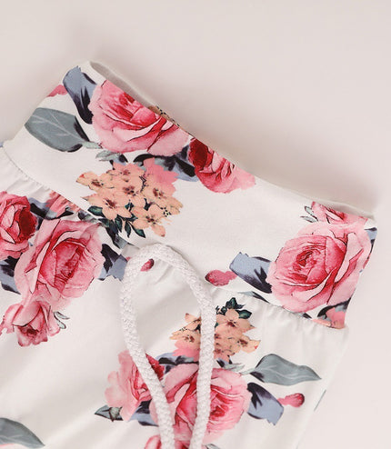 Girls hooded top floral three-piece suit