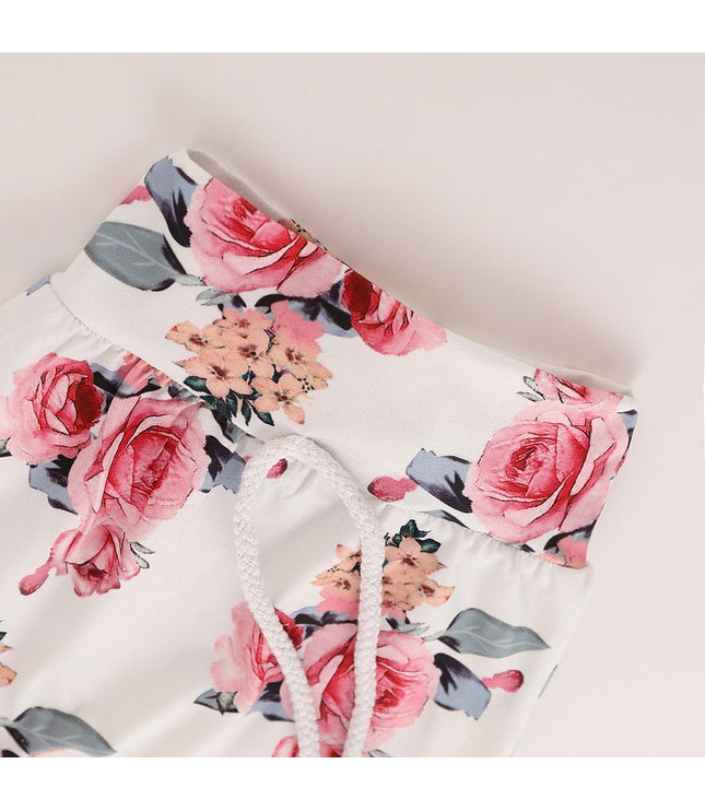 Girls hooded top floral three-piece suit