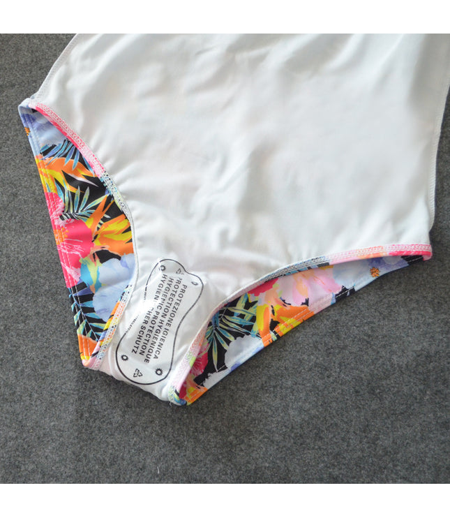 Sexy Mesh One Piece Swimsuit High Cut Swimwear Women Floral Bathing Suit Patchwork Bikini