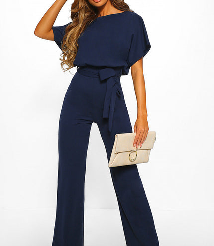 Button short sleeve women's jumpsuit
