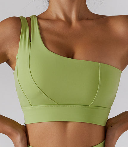 Ribbed One Shoulder Yoga Back Bra Yoga Pants Set