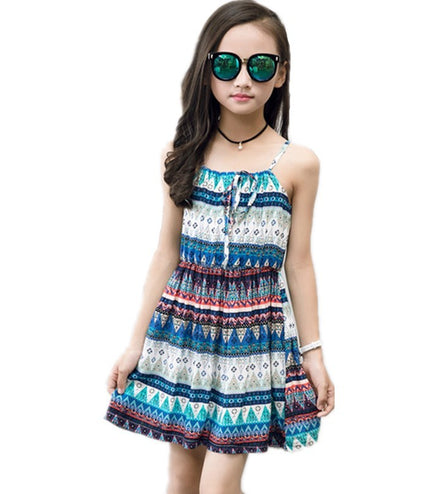 Summer version of the big children's cotton silk dress girl floral dress skirt skirt children's beach skirt