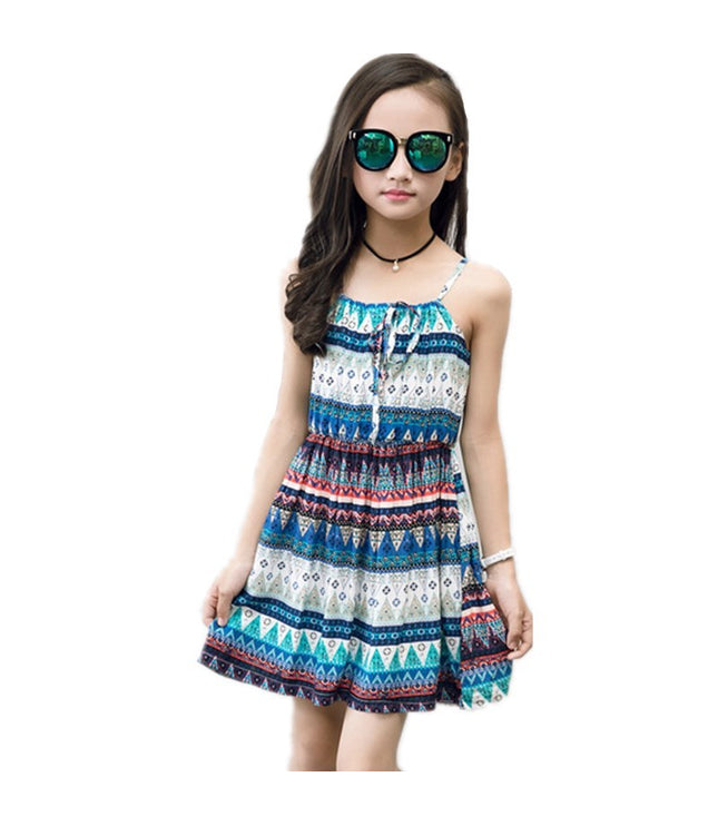 Summer version of the big children's cotton silk dress girl floral dress skirt skirt children's beach skirt