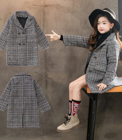Gray plaid houndstooth coat for girls