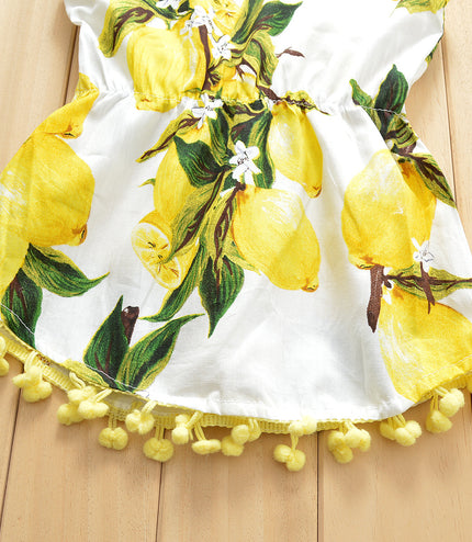 Lemon Printing Camisole Tassel Dress For Baby Girl