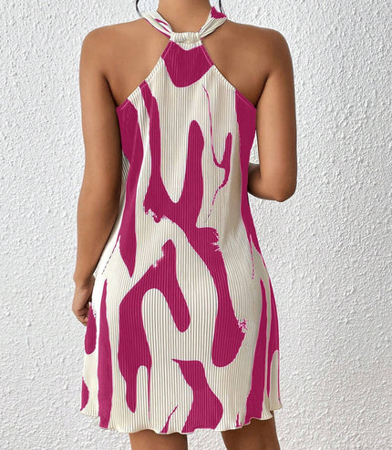 Women's Elegant Vacation Casual Backto School Pleated Halter Mini Dress