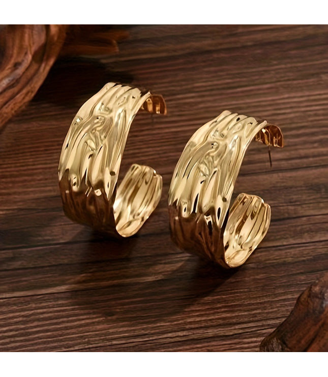 Exaggerated Metal Ring Texture Earrings