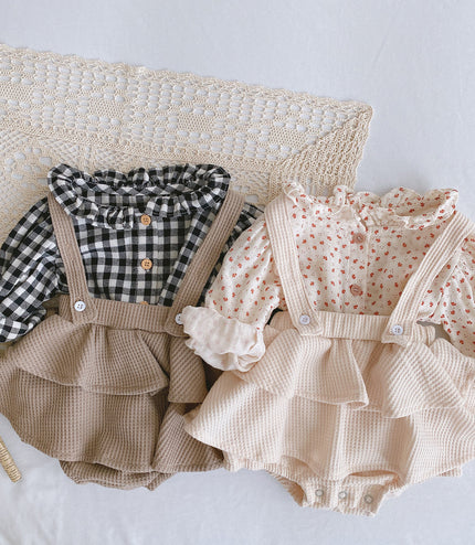 Baby Romper 0-2 Years Old Baby Clothes Baby Girl Foreign Style Pleated Lotus Leaf Sling Climber