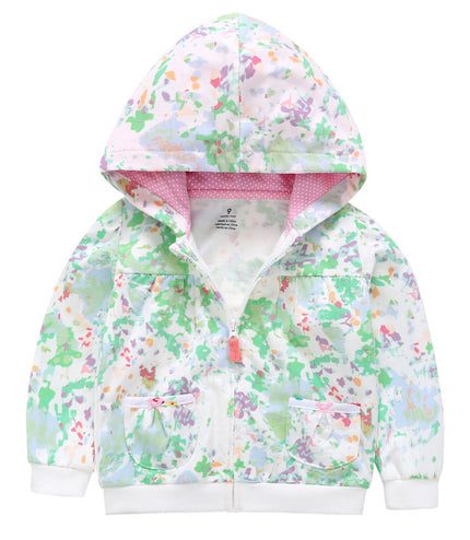 Girls Candy Color Hooded Zipper Coat Tops