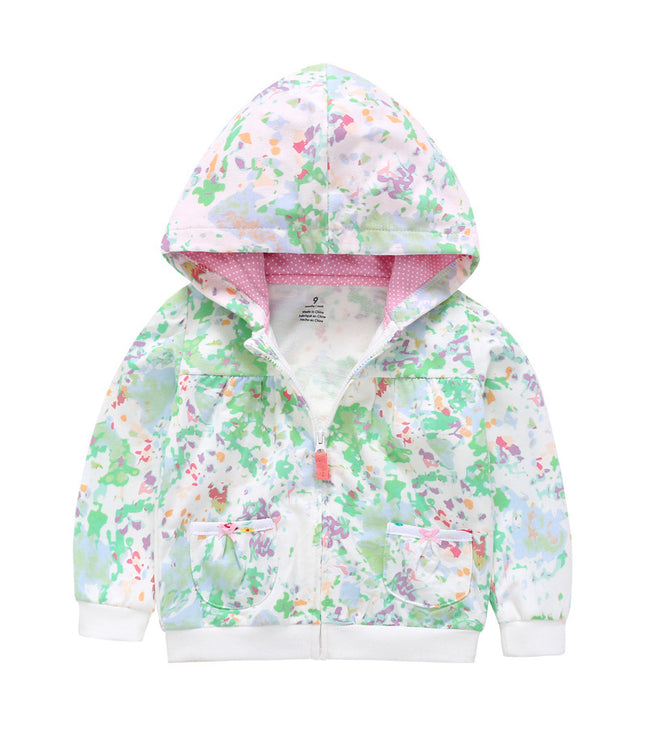 Girls Candy Color Hooded Zipper Coat Tops