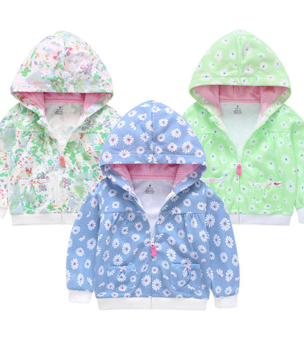 Girls Candy Color Hooded Zipper Coat Tops