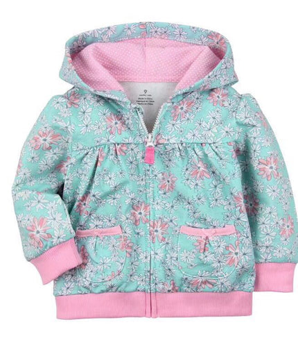 Girls Candy Color Hooded Zipper Coat Tops