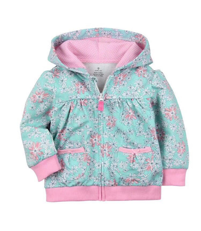 Girls Candy Color Hooded Zipper Coat Tops