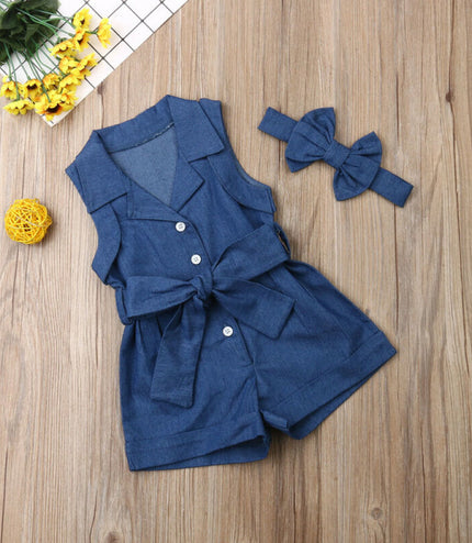 Pudcoco Kids Baby Girl Clothes Sleeveless Romper Denim