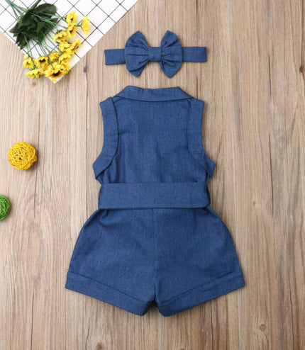 Pudcoco Kids Baby Girl Clothes Sleeveless Romper Denim