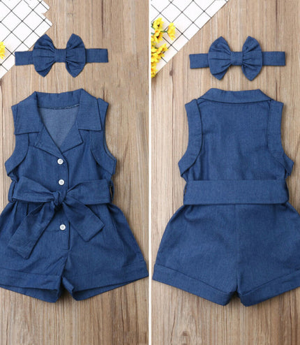 Pudcoco Kids Baby Girl Clothes Sleeveless Romper Denim