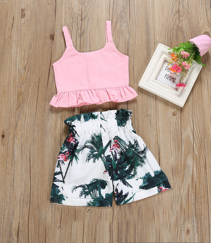 Maple flamingo print ruffled children's clothing