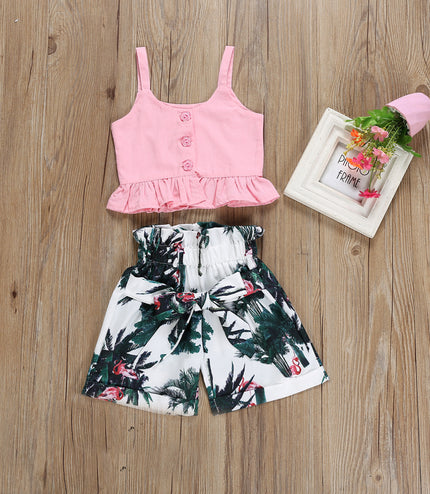Maple flamingo print ruffled children's clothing