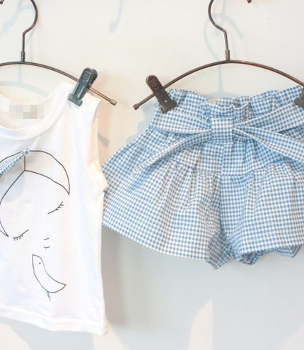 AiLe Rabbit Girls Fashion Clothes Set Short Sleeve Shirt Short Skirt 2 Piece Suits Cartoon Girl Bow Cotton Kids Clothes Set k1