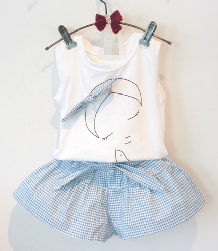 AiLe Rabbit Girls Fashion Clothes Set Short Sleeve Shirt Short Skirt 2 Piece Suits Cartoon Girl Bow Cotton Kids Clothes Set k1