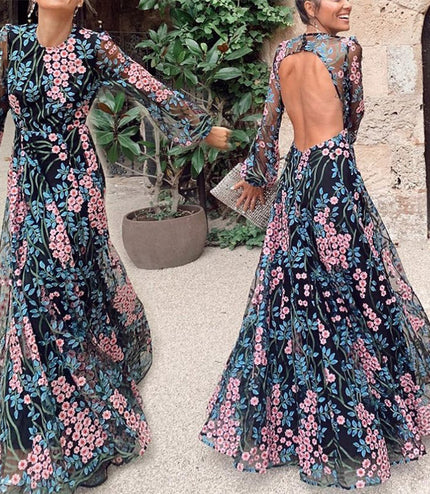 European And American New Foreign Trade Women'S Wish Amazon Sexy Backless Slim Fashion Printed Mid-Waist Dress