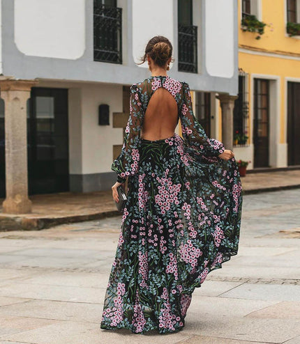 European And American New Foreign Trade Women'S Wish Amazon Sexy Backless Slim Fashion Printed Mid-Waist Dress