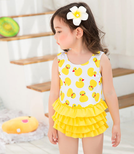 Swimsuit New Children'S Swimsuit Duckling Girl'S One-Piece Swimsuit Cartoon Printed Baby Girl