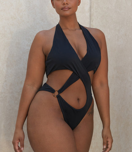 Sexy One-Piece Swimsuit Women's Solid Color Cross Hollow Large Size Bikini Bikini Swimwear