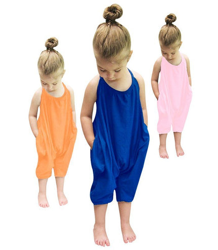 New Fashion Kids Baby Girls Strap Cotton Romper Toddler Sling Jumpsuit Harem Trousers Lace Up Sport Casual Loose Summer Clothes