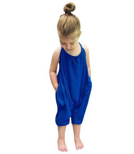New Fashion Kids Baby Girls Strap Cotton Romper Toddler Sling Jumpsuit Harem Trousers Lace Up Sport Casual Loose Summer Clothes