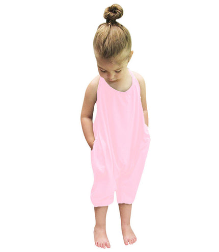 New Fashion Kids Baby Girls Strap Cotton Romper Toddler Sling Jumpsuit Harem Trousers Lace Up Sport Casual Loose Summer Clothes