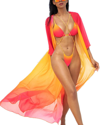 Bikini Tie Rope Gradient Color Bikini Swimsuit Female Split Swimwear