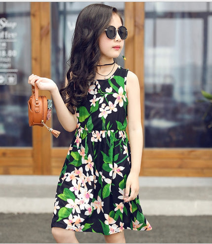 Summer version of the big children's cotton silk dress girl floral dress skirt skirt children's beach skirt