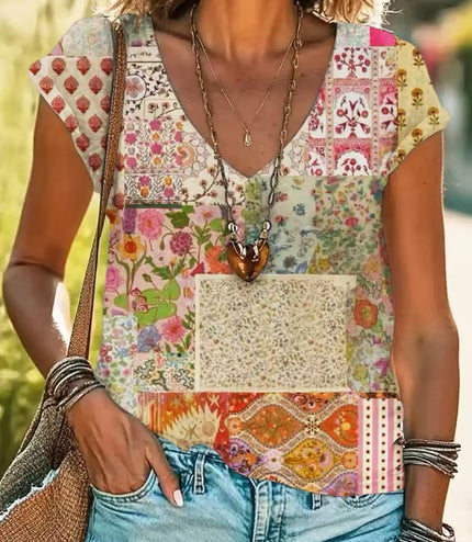 Casual Loose Fashion Digital Printing Multi-color Short Sleeve Women