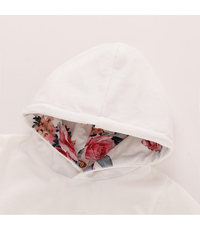 Girls hooded top floral three-piece suit