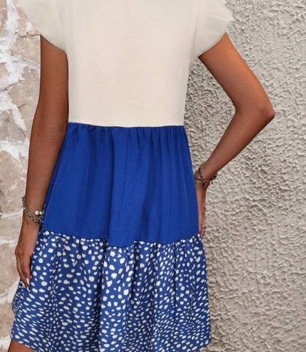 Color Block Dalma Print Frilly Dress