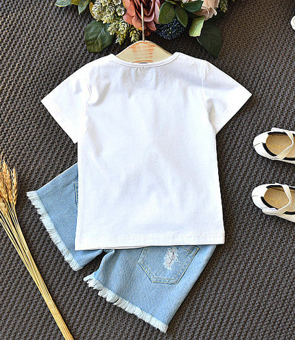 Girls two-piece summer children's clothing girls short-sleeved T-shirt