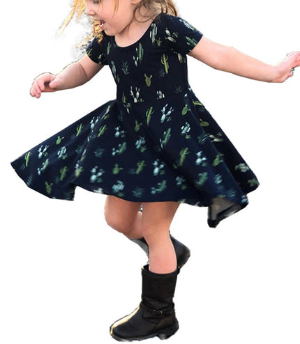 Fashion Kids Girls Dress Cactus Printed Dress