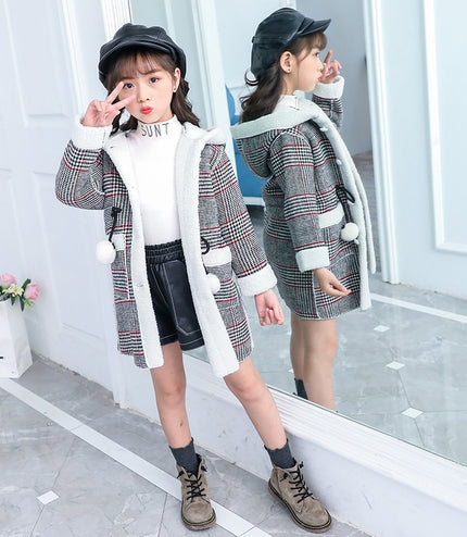 new foreign gas plus velvet jacket thick medium and large children version of the coat woolen coat