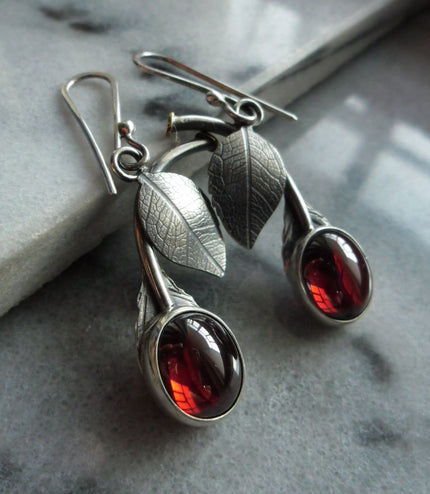 Pomegranate Red Cubic Zirconia Cherry-shaped Earrings