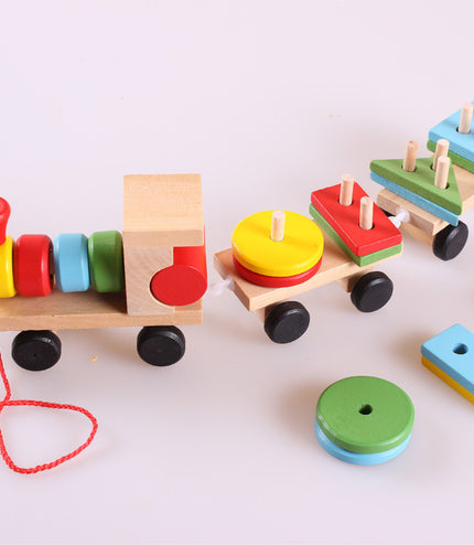 Wooden Train Three-section Tractor Toy Children's Intelligence Puzzle Toys Educational Toys