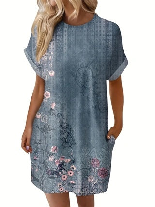 Short Sleeve Printed Pocket Dress