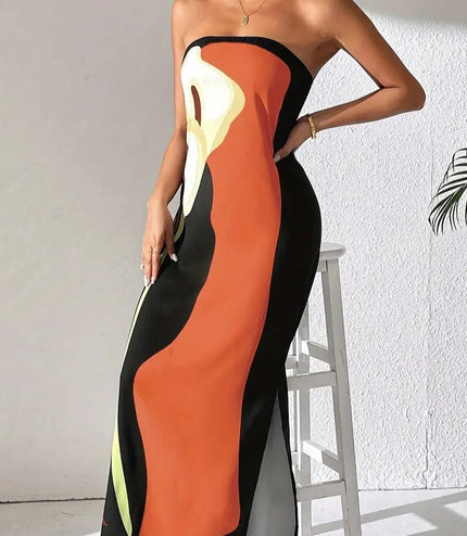 Elegant Print Slit  Dress For Women