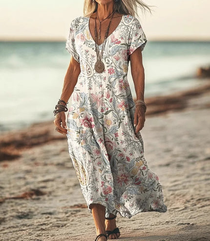 Creative Flower New V-neck Short Sleeve Dress