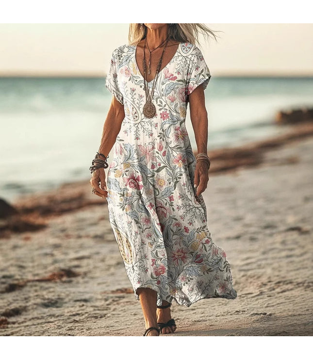 Creative Flower New V-neck Short Sleeve Dress