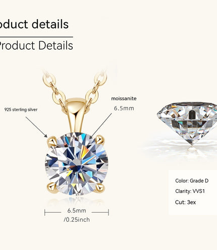 Classic Four-claw Diamond Necklace High-grade 925 Silver Plating 18K Gold Pendant