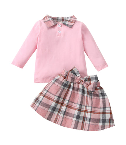 Ins New Children's Clothing Long-sleeved Shirt Plaid Skirt Suit