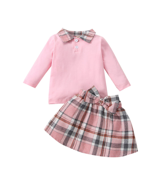 Ins New Children's Clothing Long-sleeved Shirt Plaid Skirt Suit