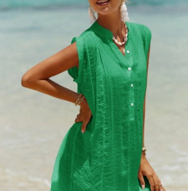 Women's Sleeveless Shirt Dress Beach