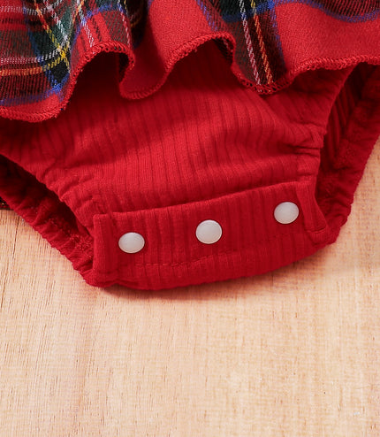 Baby Christmas New Year Pit Elk Red Plaid Dress